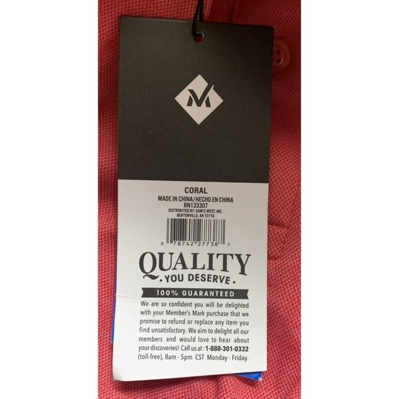 MEMBER'S MARK 2XL Polo Mens Coral Short Sleeve Shirt XXL NEW Golf Work Casual - Picture 8 of 10